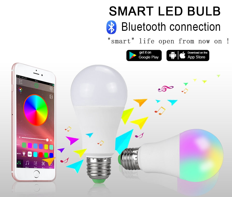 Ampoule LED E27 Wireless Bluetooth Smart Bulb 15W 85-265V  RGBW LED Light Bulb Music Control 20 Modes Apply to IOS /Android