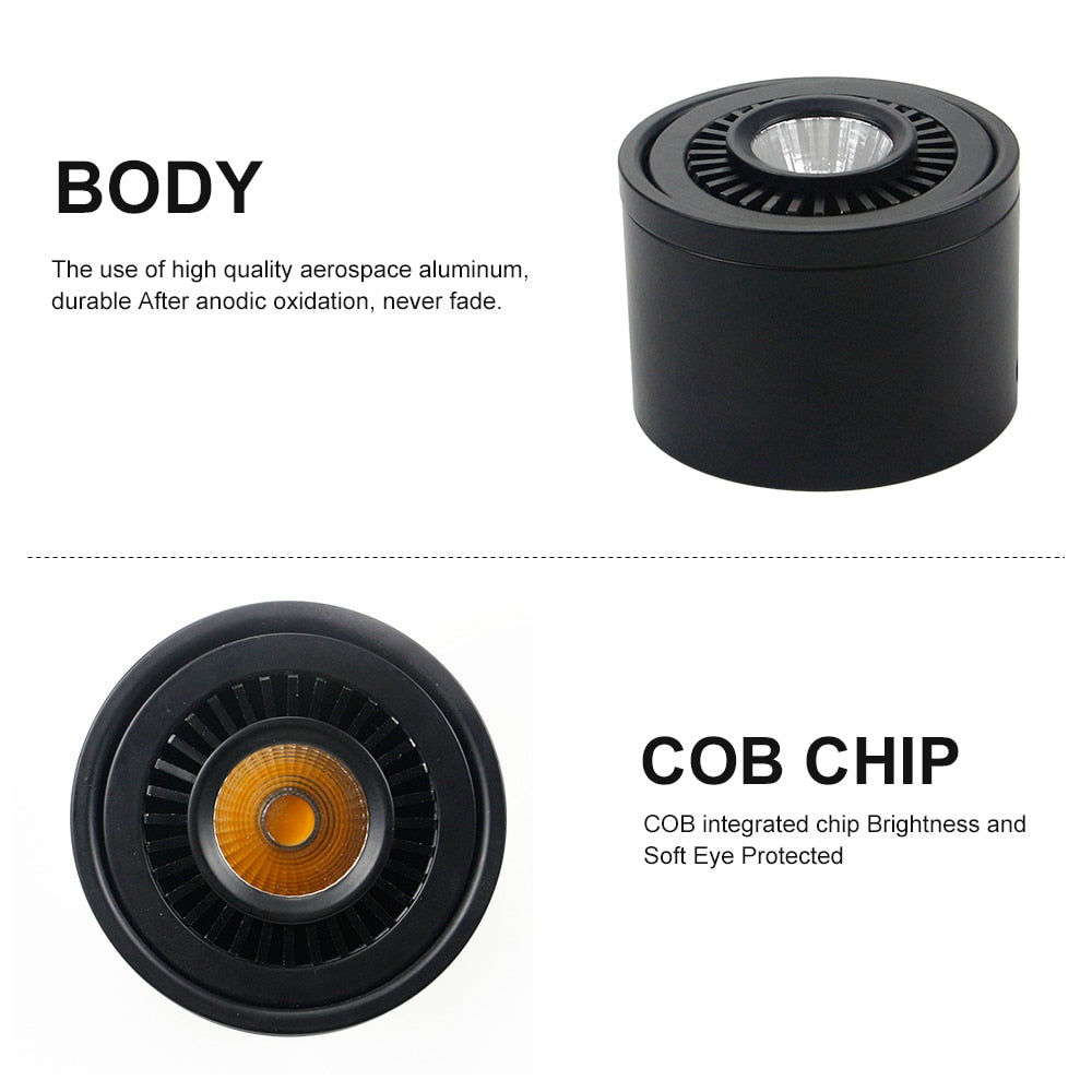 Dimmable Surface Mounted LED COB Downlight 5W/7W/9W/15W LED Lamp AC85V-265V Ceiling Spot Light with LED Driver White/Warm White