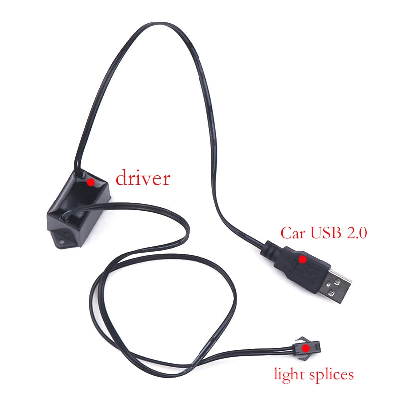 Car Interior Lighting Auto LED Strip Garland EL Wire Rope Tube Line flexible Neon Light With 12V USB Cigarette Drive