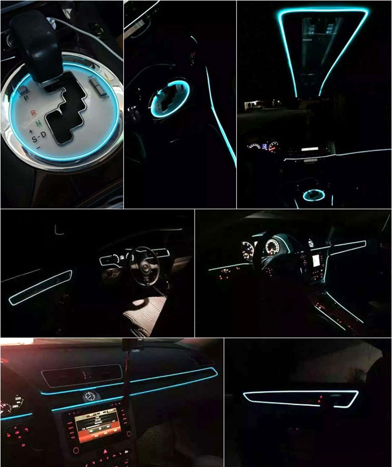 Car Interior Lighting Auto LED Strip Garland EL Wire Rope Tube Line flexible Neon Light With 12V USB Cigarette Drive