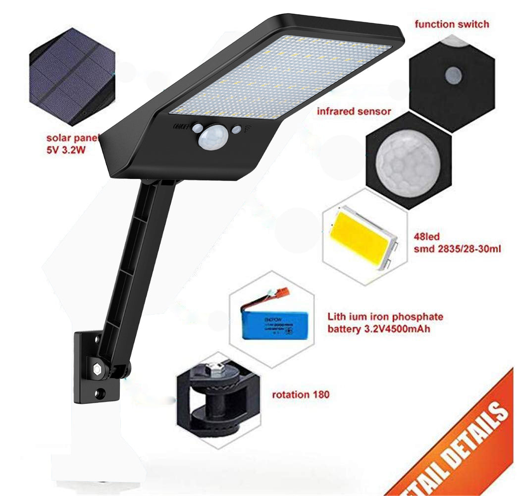 LED 800 LM emote control rotate bracket solar street light Outdoor Solar Power Street Wall Lamp rPIR Motion Sensor