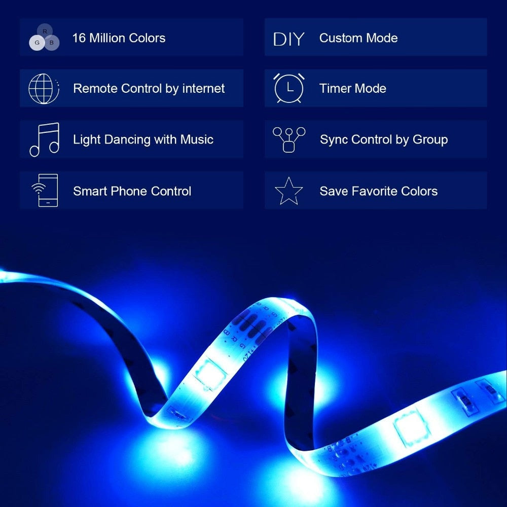 RGB LED Tape Wireless Wi-Fi LED Strip 5M 10M 15M Kit 12V 150leds Waterproof Flexible Rope Light +Wi-Fi Controller +Power Supply