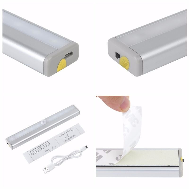 Human infrared sensor Cabinet Wardrobe Light USB Battery Recharging Lamp 10 LED IR Infrared Motion Detector