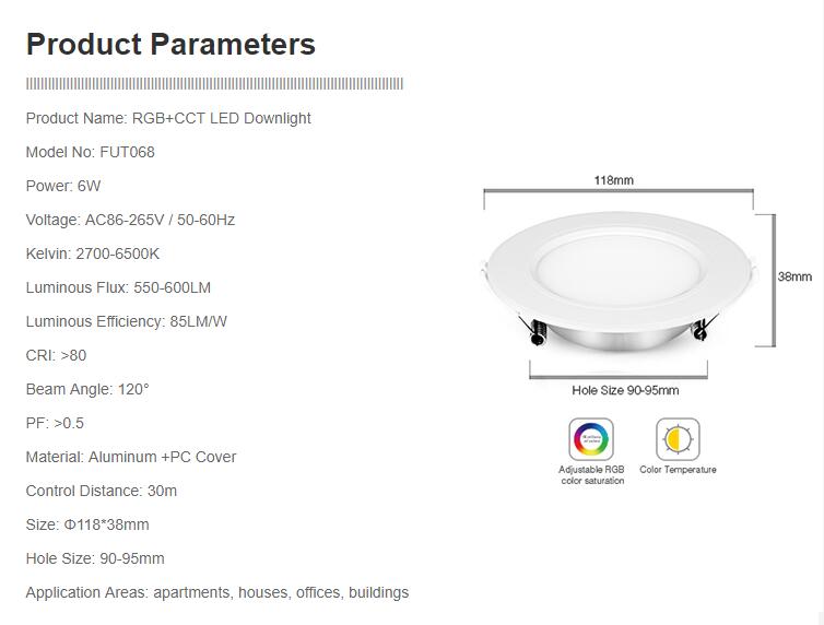 Original Mi Light RGB+CCT Ceiling Downlight AC86-265V 6W 12W 15W Waterproof Remote WiFi Control LED Panel light With LED Driver