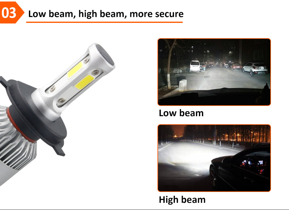 LED 4300K S2 H4 H7 H1 COB LED Headlight Bulbs H11 H13 12V 9005 9006 H3 9004 9007 9012 72W 8000LM Car LED lamp 3000K 8000K 6500K