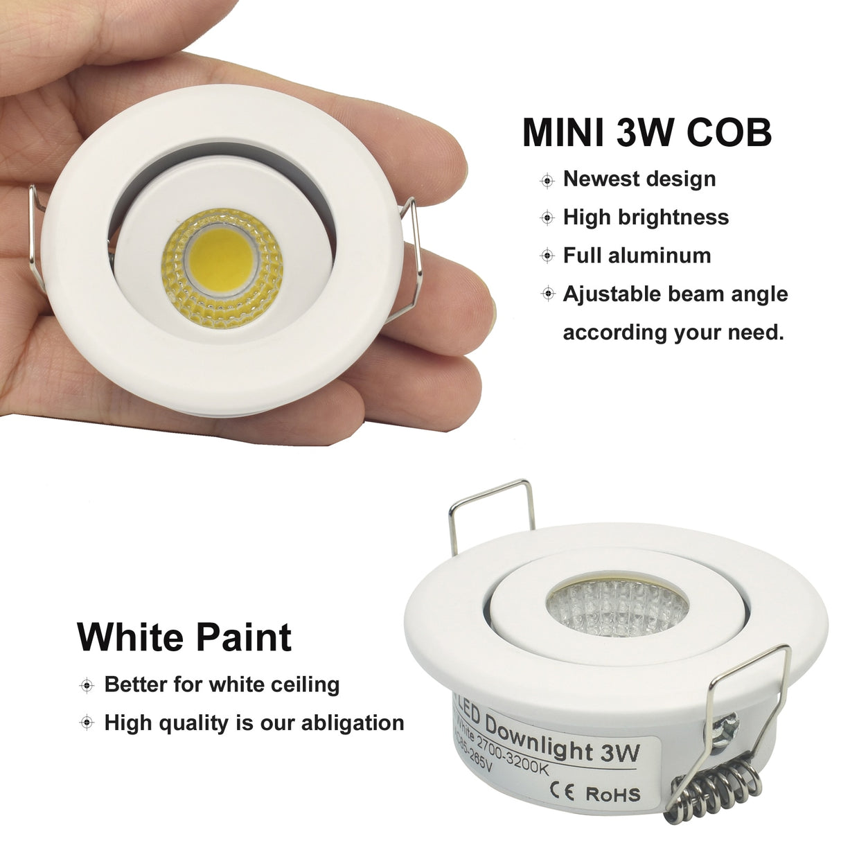 3w 5w 10w cob led downlight dimmable recessed lamp home led epistar spot led kitchen 110v 220v