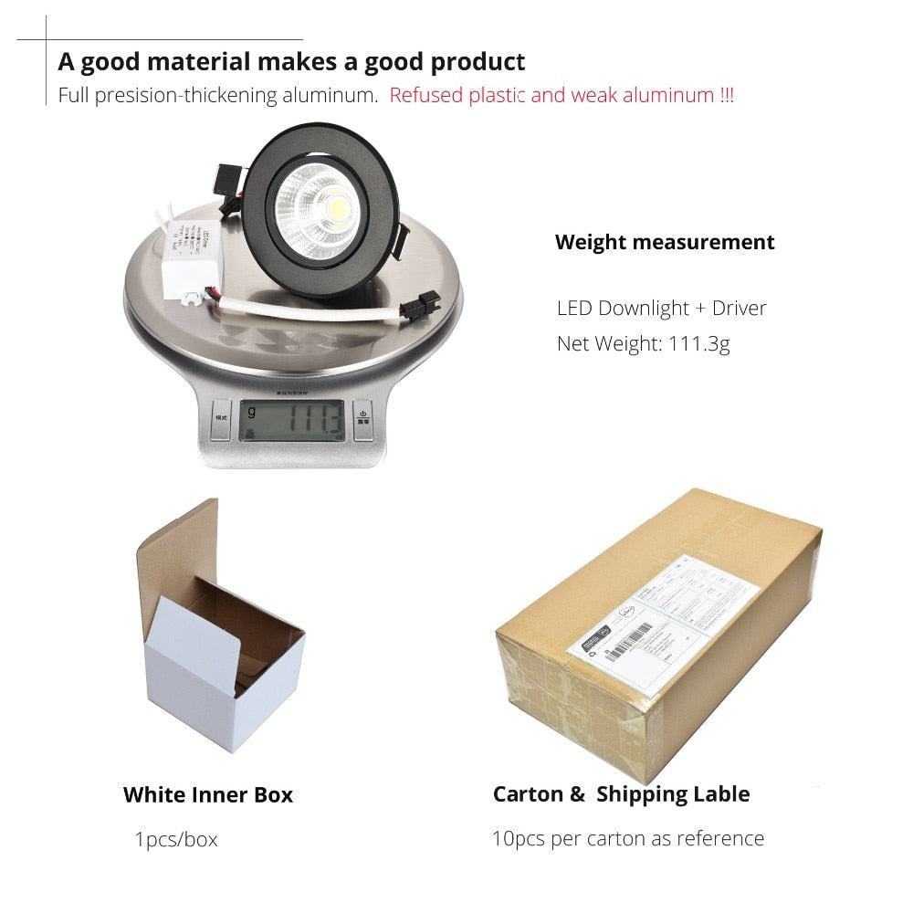 3w 5w 10w cob led downlight dimmable recessed lamp home led epistar spot led kitchen 110v 220v