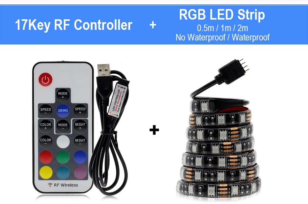 USB LED Strip 5050 RGB Changeable 5V Waterproof / No Waterproof with USB Controller Set DIY TV Decoration LED Light.