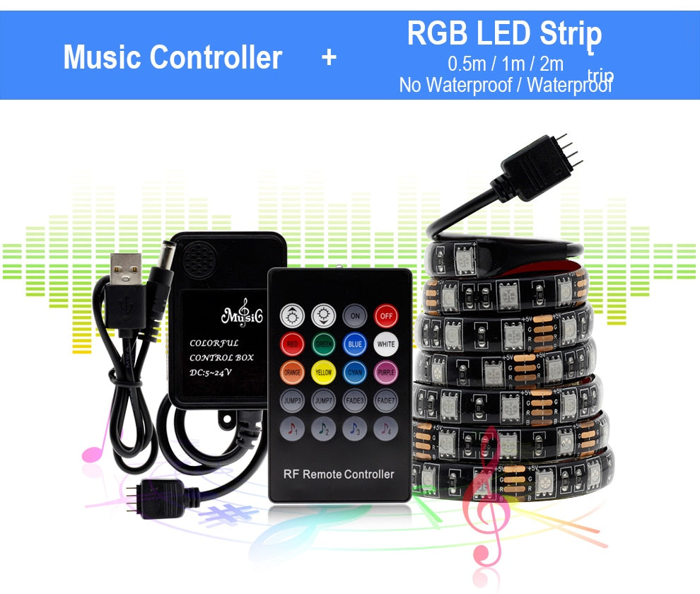 USB LED Strip 5050 RGB Changeable 5V Waterproof / No Waterproof with USB Controller Set DIY TV Decoration LED Light.