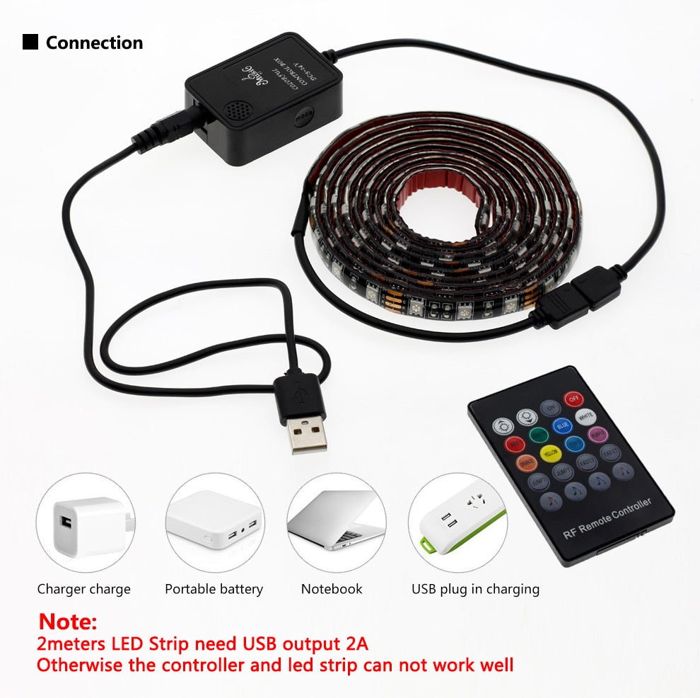 USB LED Strip 5050 RGB Changeable 5V Waterproof / No Waterproof with USB Controller Set DIY TV Decoration LED Light.
