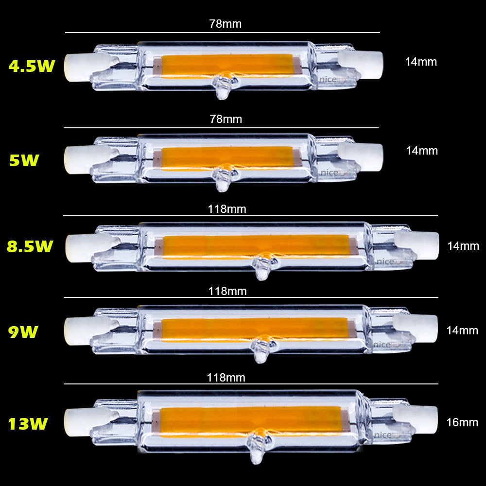 R7S COB LED Lamp Bulb Glass Tube for Replace Halogen Light Spot Light 78mm 118mm AC 220V 230V 5W 9W 13W Energy Saving