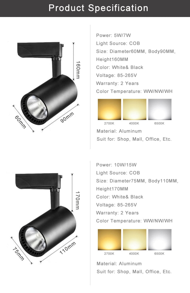 NEW LED COB Track Lights Aluminum Spotlights High Power AC85-220V High CRI Track Ceiling Line Type Shop Gallery Lighting Effect