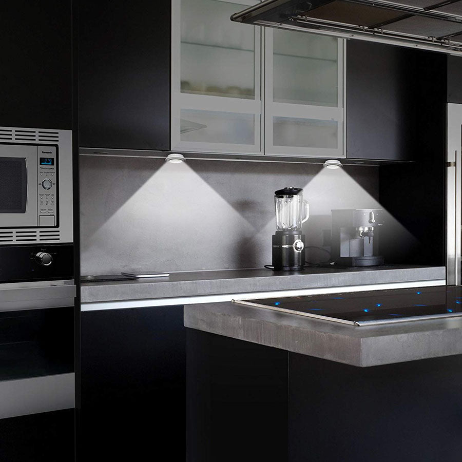 Battery Operated Dimmable LED Under Cabinet Light COB LED Puck Lights Closets Lights with Remote Control for Wardrobe Bathroom