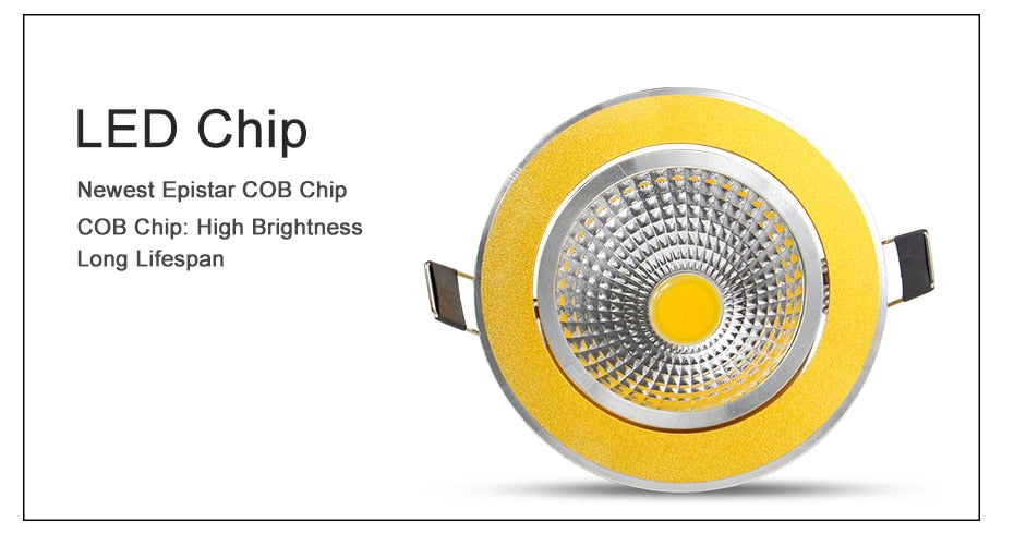 DBF Super Bright Recessed Gold LED Dimmable Downlight COB 5W 7W 10W 12W LED Spot Light LED Decoration Ceiling Lamp AC 110V 220V