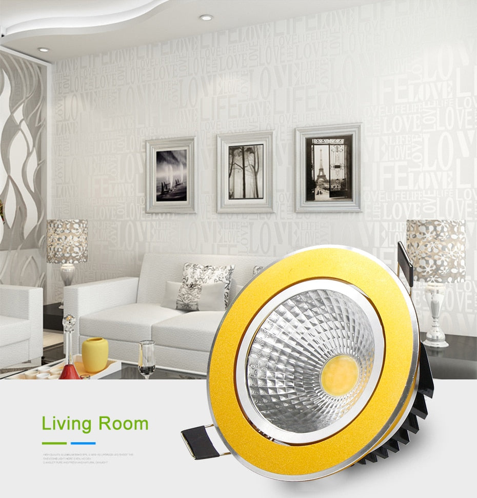 DBF Super Bright Recessed Gold LED Dimmable Downlight COB 5W 7W 10W 12W LED Spot Light LED Decoration Ceiling Lamp AC 110V 220V