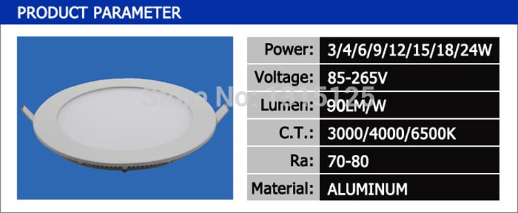 Ultra thin design 3W/6W/9W/12W/15W/18W/24W LED ceiling recessed grid downlight/ slim round panel light / LED light
