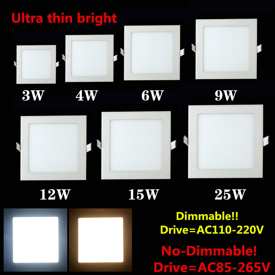 LED Downlight 4W 6W 9W 12W 15W 25W Square/Round Ultrathin SMD 2835 Power Driver Ceiling Panel Lights Cool/Natural/Warm White