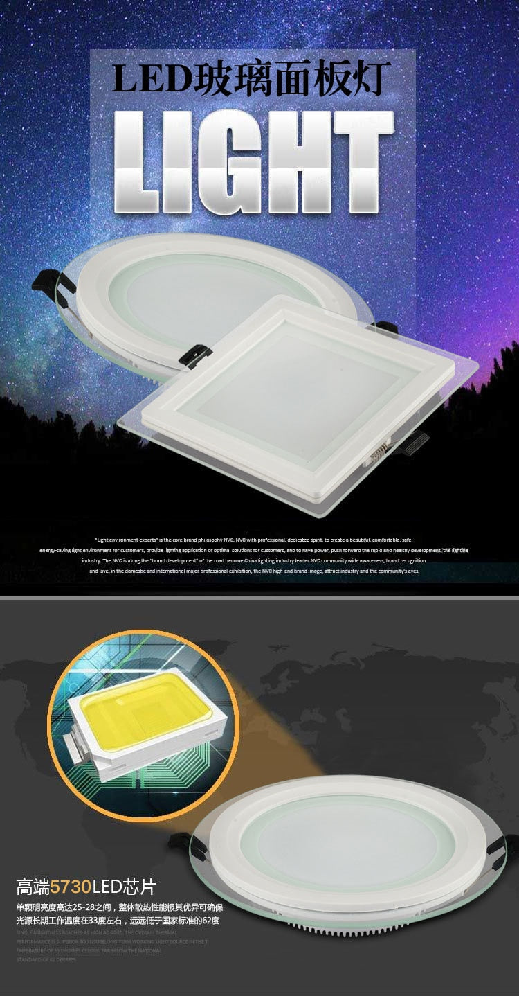 LED Panel Downlight 1PCS Dimmable Super Bright Glass Square round Ceiling Recessed Panel Lights LED Spot Light Bulb AC110V 220V