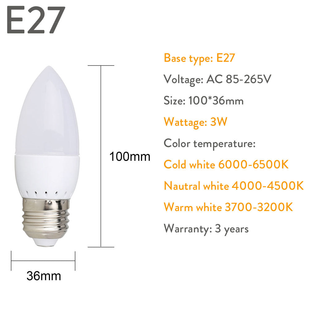 3W Led Candle Bulb E14 E27 E12 B22 B15 110V 220V Save Energy Spotlight Chandiler Crystal Lamp Ampoule Bombillas Home Lights