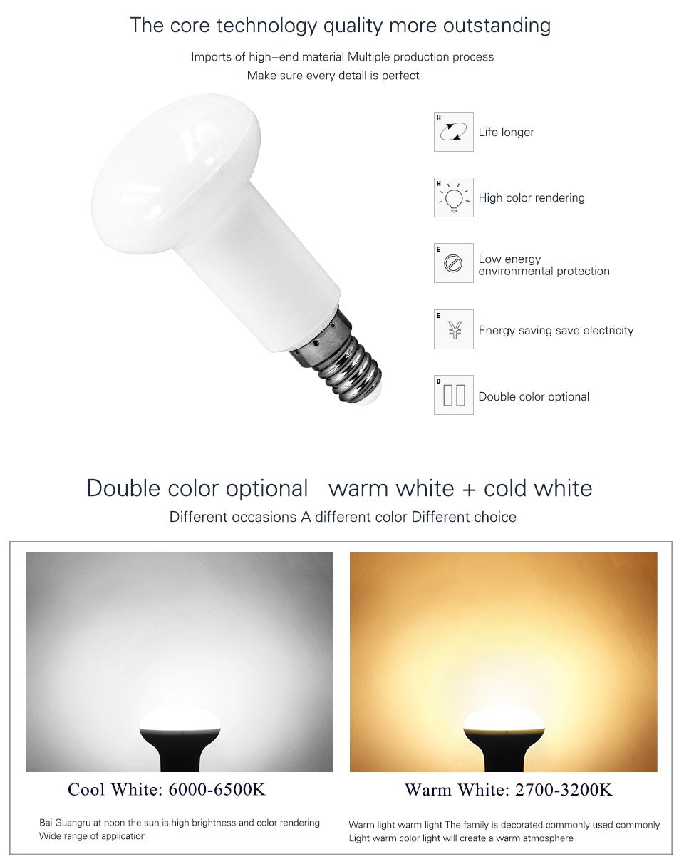 R39 R50 R63 LED lamp E14 E27 Base LED BULB 4W 6W 9W 12W led umbrella bulb light Warm Cold white led light AC220V 230V 240V