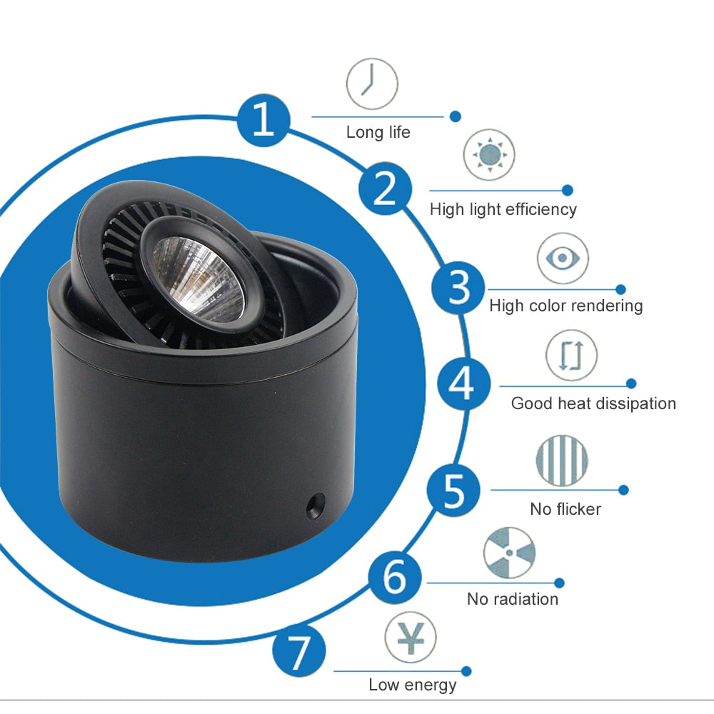 DBF 360 Degrees Rotatable Dimmable Surface Downlight 5W 7W 9W 15W Ceiling Spot Lights for Home Living room Background Wall