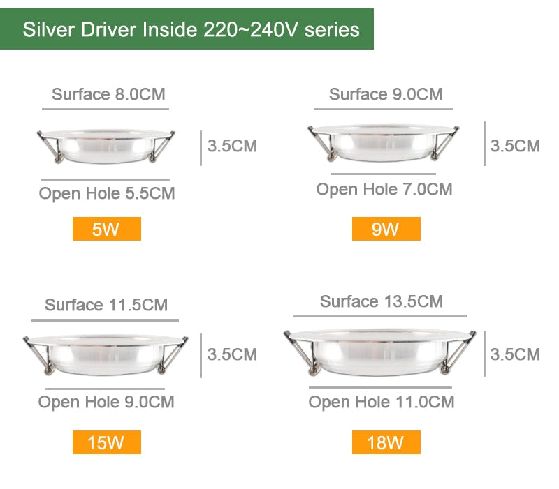 Kaguyahime LED Spot Light 5W 9W 15W 18W Silver White Ultra Thin AC 110V 220V Round Recessed LED Downlight LED Spot Lighting 12W