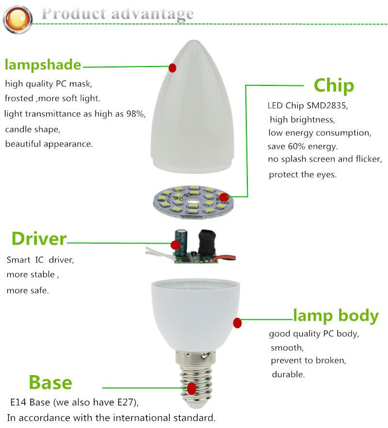 Led Candle Bulb E14 220V Save Energy spotlight Warm/cool white chandlier crystal Lamp Ampoule Bombillas Home Light