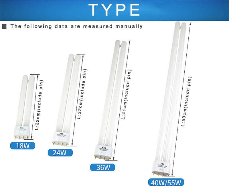 PL-L 2G11 Base Energy Saving Tube H 18W 24W 36W 40W 55W Fluorescent Lamp 4 Pins Twin-Tube Energy-saving Light Bulb White Yellow