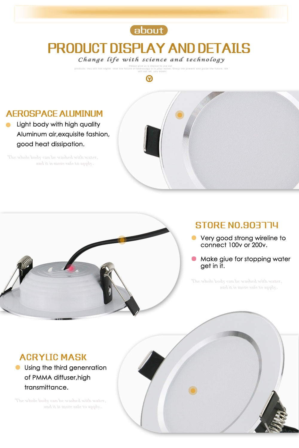 Hot Sale 5W 7W 9W Waterproof LED Downlight Dimmable Warm White Cold White 3 Color Recessed LED Lamp Spot Light AC85-265V