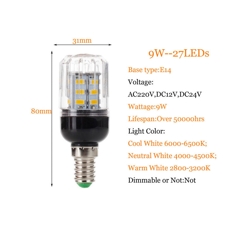 Led bulb E27 E14 E12 E26 5730SMD 110V 220V DC 12V 24V 27LEDs 7W Led Corn Lamp Christmas Chandelier Candle Lighting