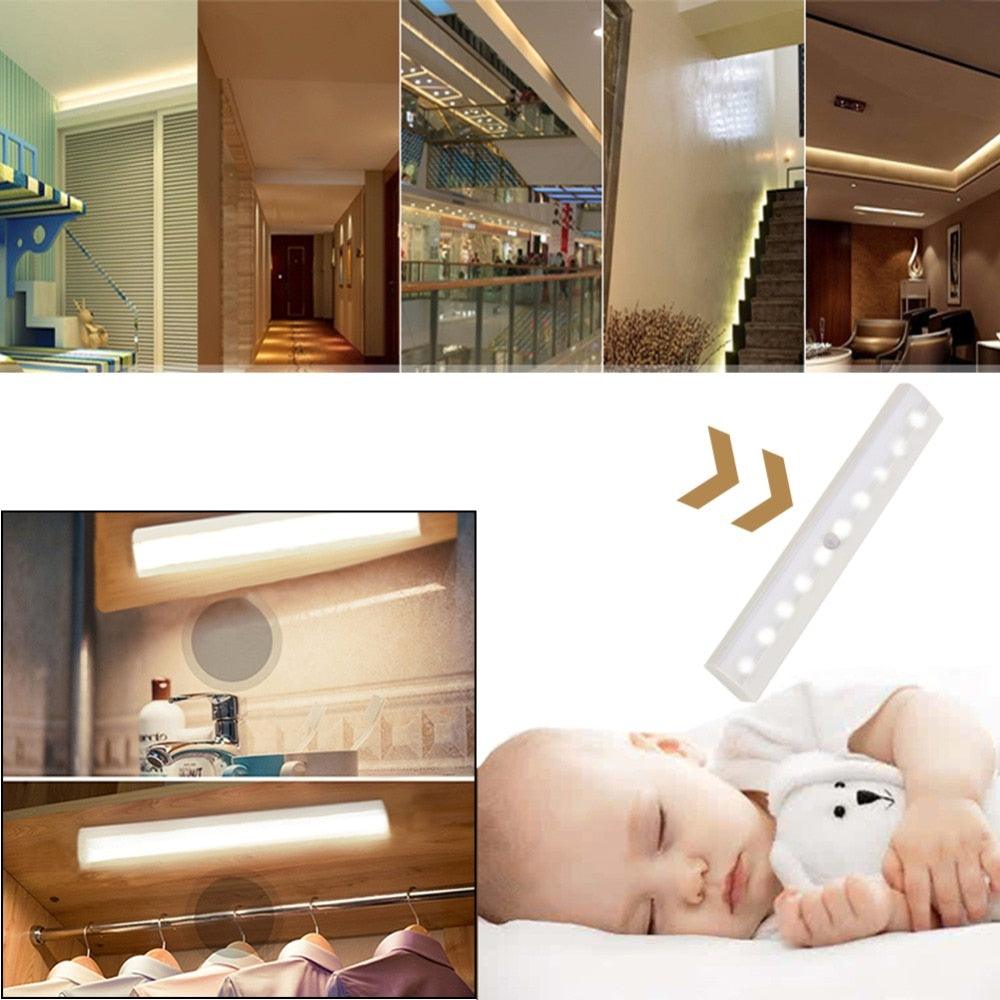 10 LED Wireless PIR Motion Sensor Light Intelligent Portable Infrared Induction Lamp Night Lights for Cabinet Closet Use 4*AAA - LED Lights For Sale : Affordable LED Solutions : Wholesale Prices