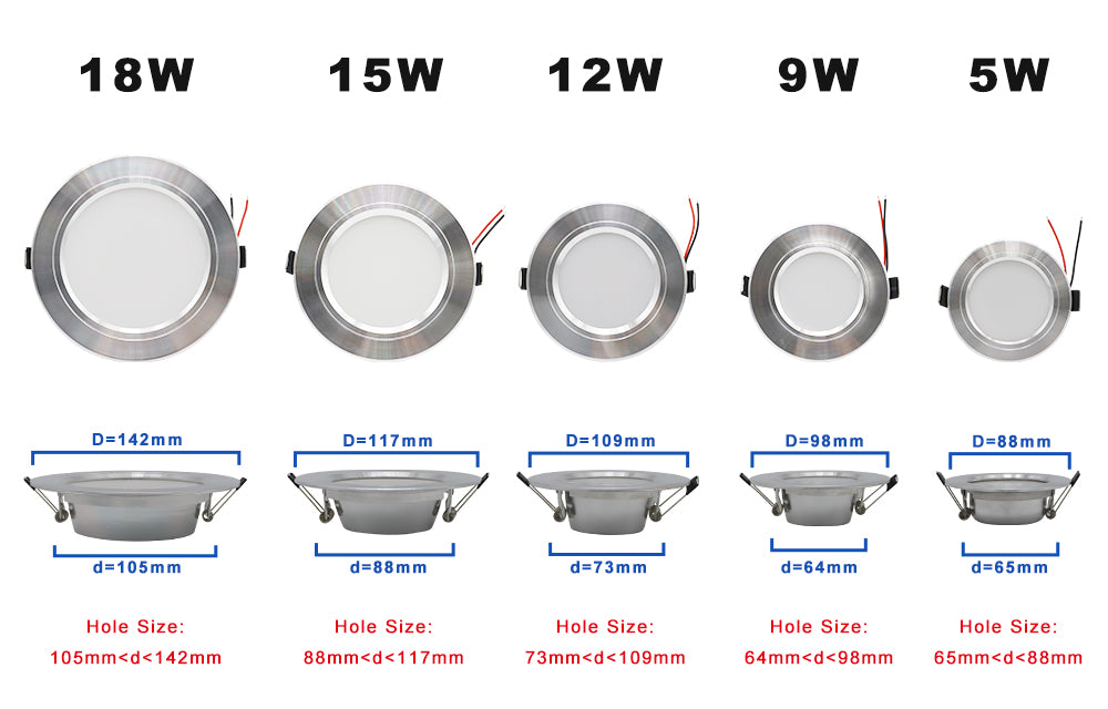 AC 220V LED Downlight Golden Silvery Ceiling Lamp Round Recessed 5W 9W 12W 15W 18W Led Light Bulb White/Warm white LED Down Lamp