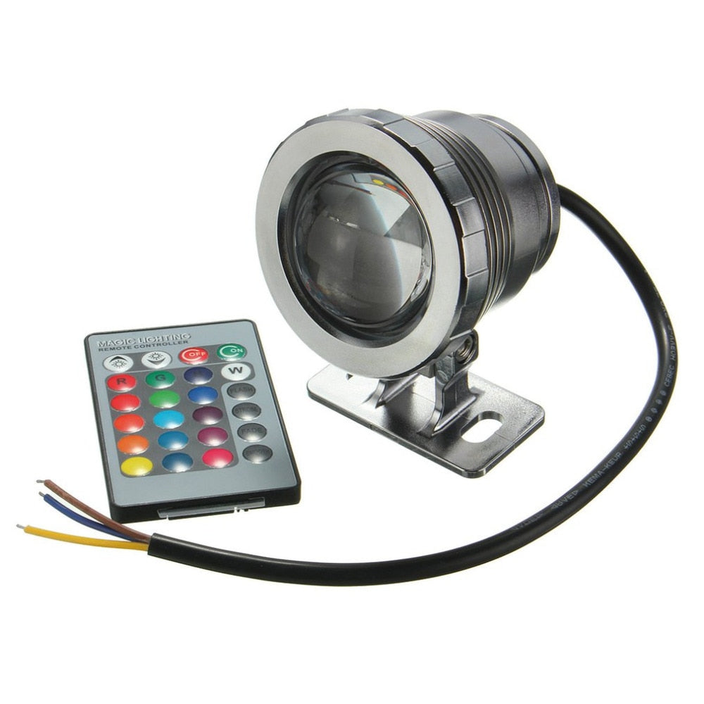 IP68 10W RGB LED Light Garden Fountain Pool Pond Spotlight Waterproof Underwater Lamp with Remote Control Black/Silver