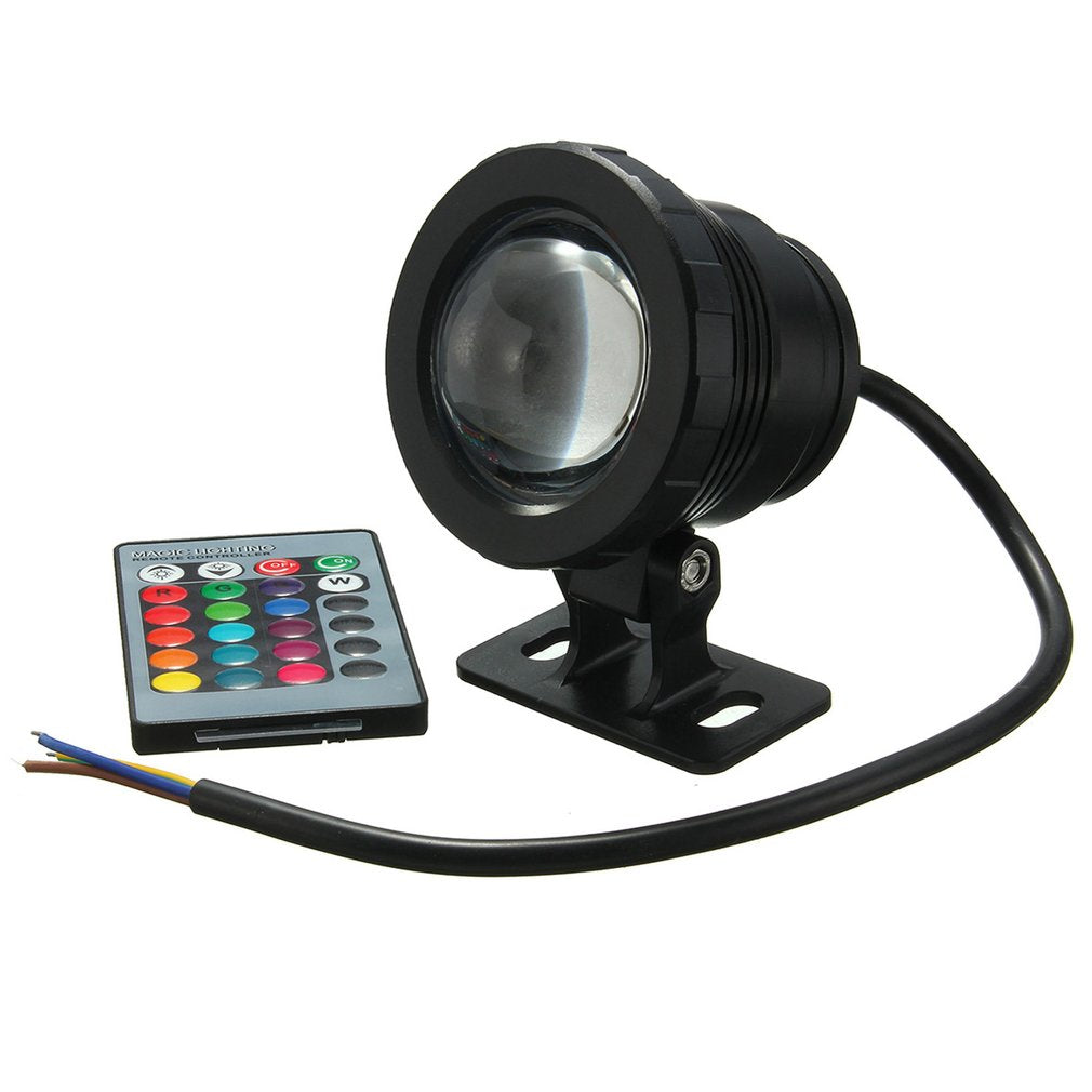 IP68 10W RGB LED Light Garden Fountain Pool Pond Spotlight Waterproof Underwater Lamp with Remote Control Black/Silver