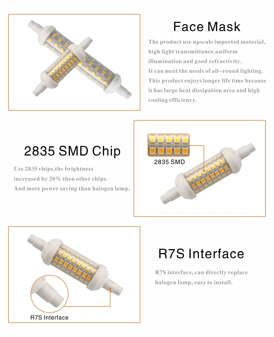R7S LED Lamp 6W 9W 12W SMD 2835 78mm 118mm 135mm R7S LED Light Bulb AC220V Energy Saving Replace Halogen Light