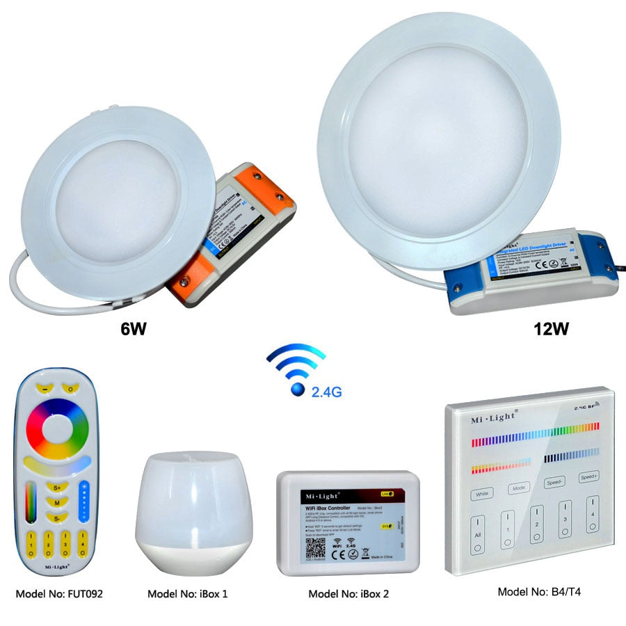 Milight 9W Square 12W LED Downlight Panel Dimmable RGB CCT AC85-265V Round Recessed LED Downlights Indoor Bed Room Lighting