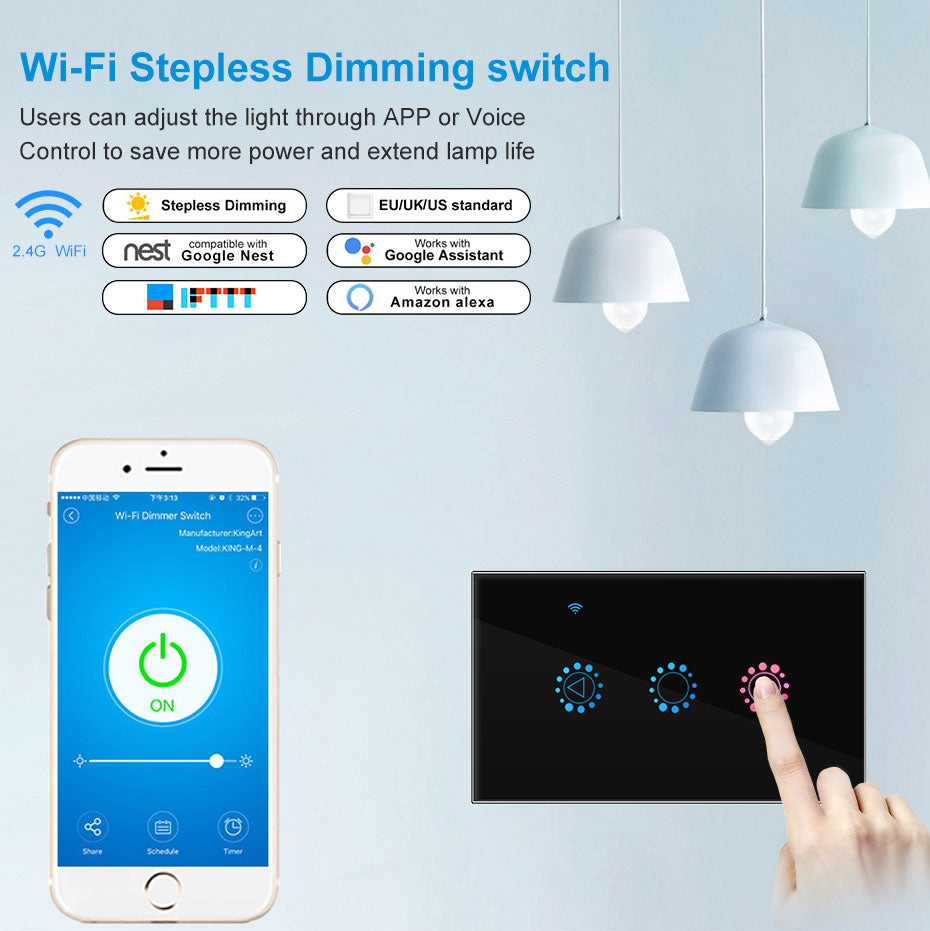 Smart Remote Touch Screen Sensor Switch LED Dimmer Switch Wall Touch Dimmable Glass Control Panel Module EU/UK/US Standard
