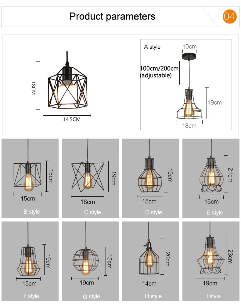 Modern cage pendant light iron minimalist retro Scandinavian loft pyramid pendant lamp metal Hanging Lamp E27 Indoor ZDD0011