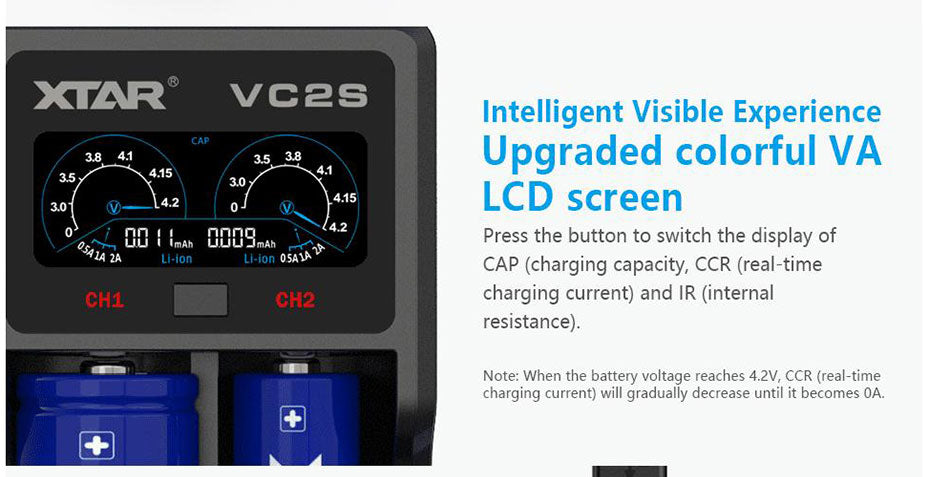 NEW XTAR VC2 VC2S VC4 VC4S Colorful VA LCD Screen Micro-USB powered portable apply to 3.6V/3.7V Li-ion/IMR/INR/ICR 18650 26650