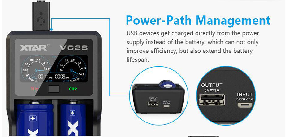 NEW XTAR VC2 VC2S VC4 VC4S Colorful VA LCD Screen Micro-USB powered portable apply to 3.6V/3.7V Li-ion/IMR/INR/ICR 18650 26650