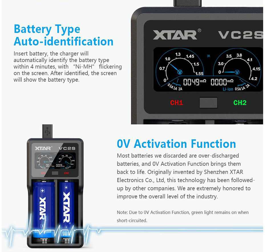 NEW XTAR VC2 VC2S VC4 VC4S Colorful VA LCD Screen Micro-USB powered portable apply to 3.6V/3.7V Li-ion/IMR/INR/ICR 18650 26650
