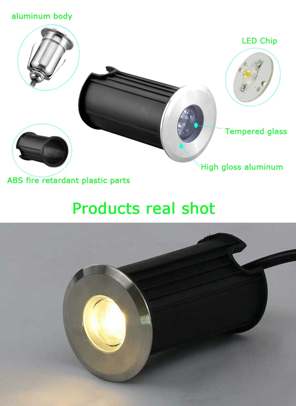 IP68 3W 1W LED Underground light Ground Garden Path Floor Lamp Outdoor Underground Buried Yard Lamp Landscape Light 85-265V DC12