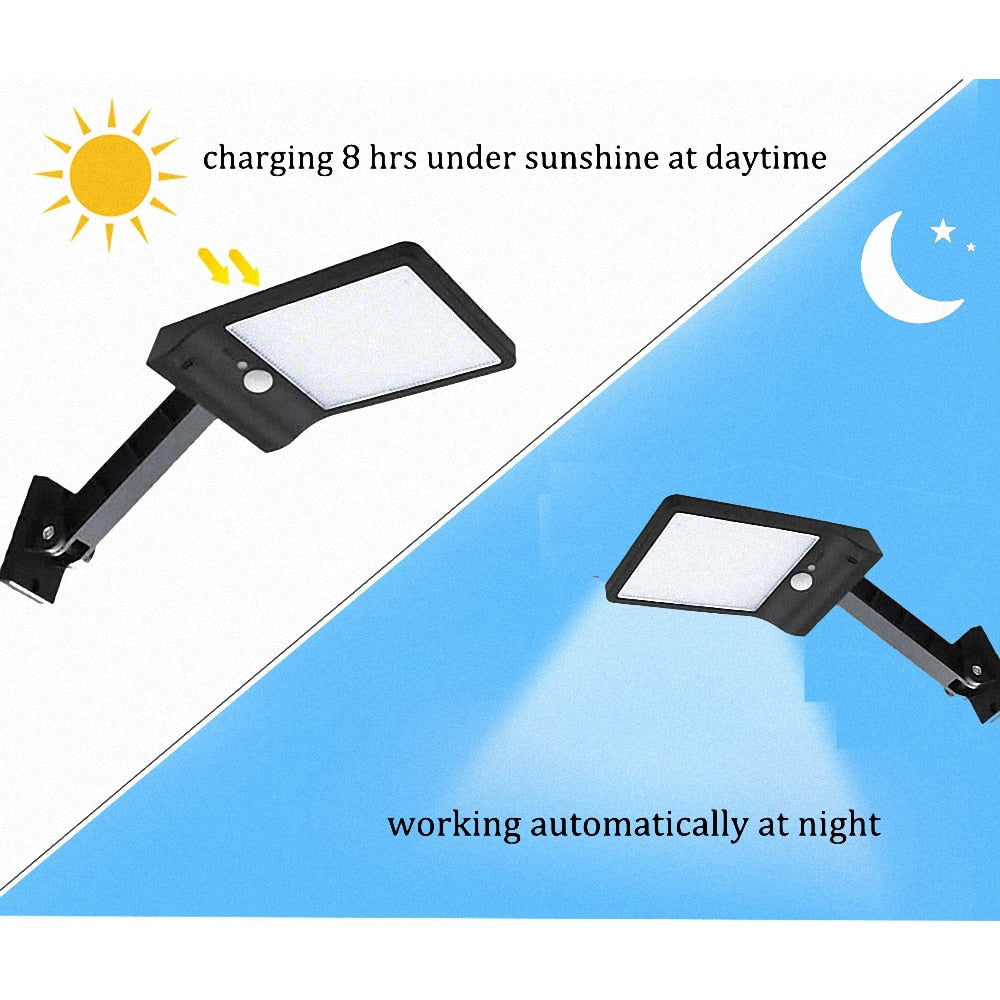 48led Solar street wall garden Light PIR Motion Sensor Ip65 Waterproof Outdoor lamp spotlight floodlight rotable bracket remote