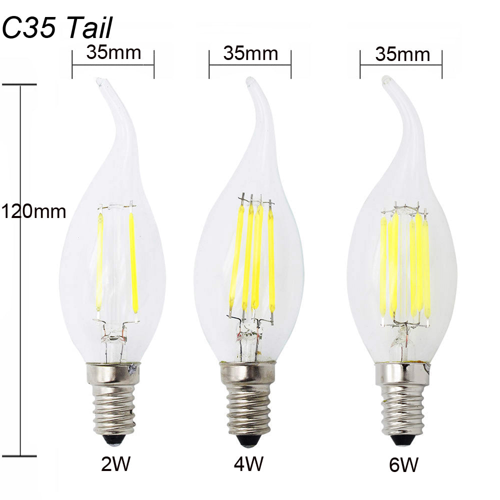 LED Candle Bulb C35 Light 2W/4W/6W 110V/220V Warm/Cool White Retro Filament Lamp For Chandelier Lighting 360 Degree