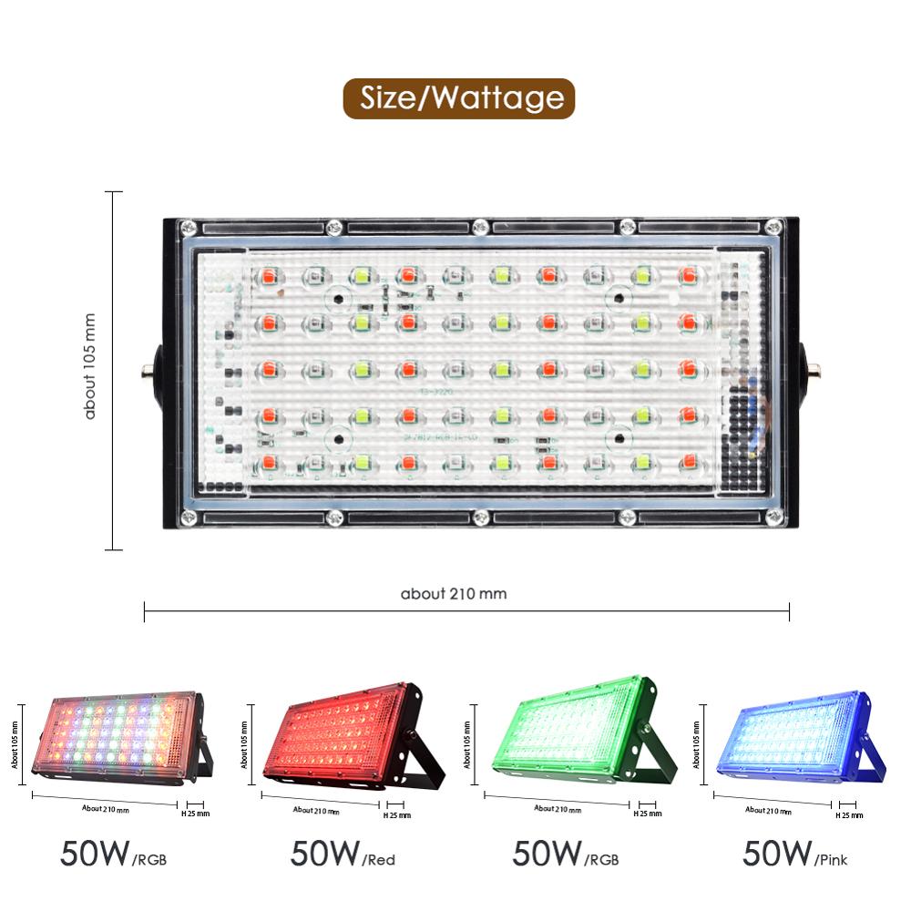 LED Floodlight Outdoor Spotlight 10W 50W Wall Washer Lamp Reflector IP65 Waterproof Lighting Garden RGB Flood Light AC 220V 240V