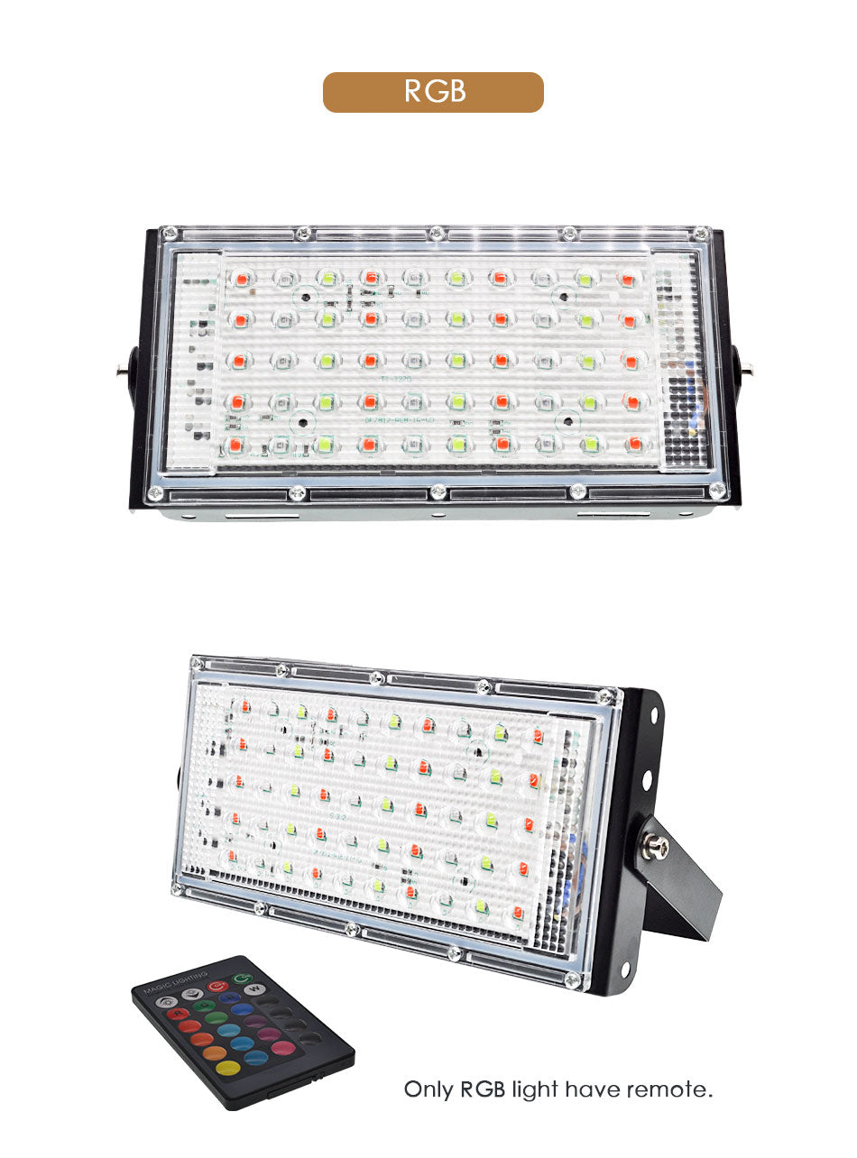 LED Floodlight Outdoor Spotlight 10W 50W Wall Washer Lamp Reflector IP65 Waterproof Lighting Garden RGB Flood Light AC 220V 240V