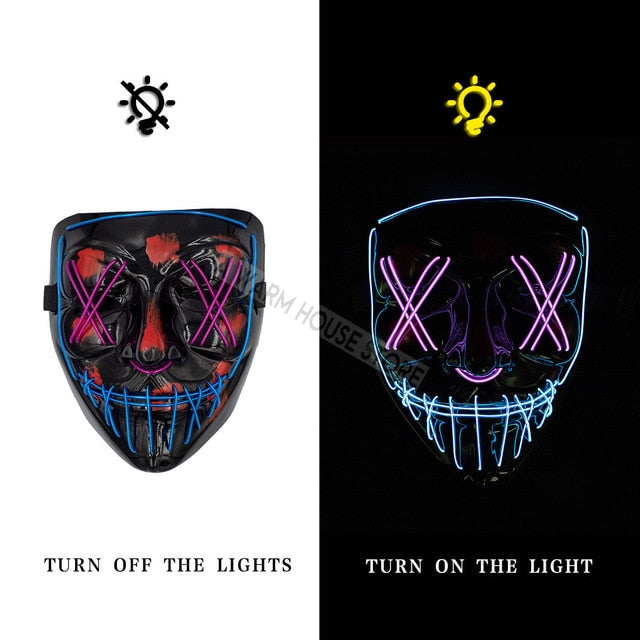 Halloween Mask LED Maske Light Up Party Masks Neon Maska Cosplay Mascara Horror Mascarillas Glow In Dark Masque V for Vendetta