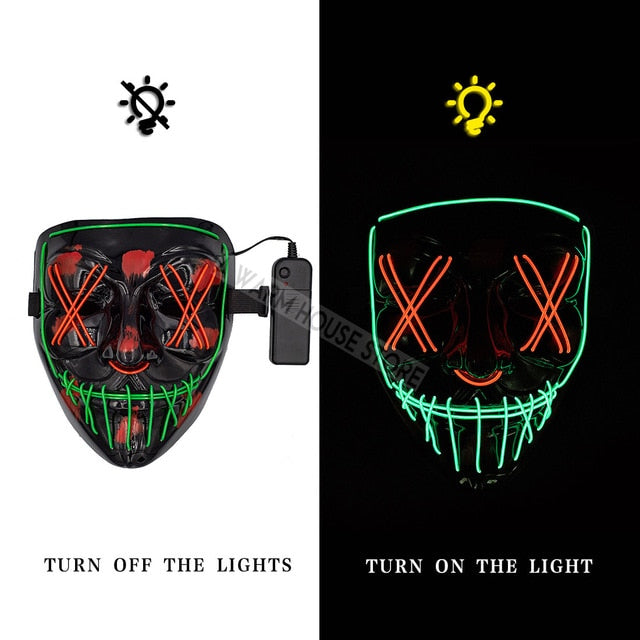 Halloween Mask LED Maske Light Up Party Masks Neon Maska Cosplay Mascara Horror Mascarillas Glow In Dark Masque V for Vendetta