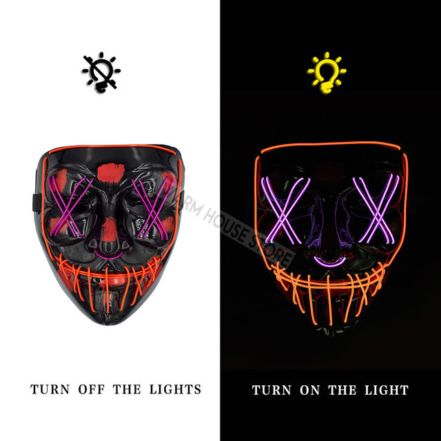 Halloween Mask LED Maske Light Up Party Masks Neon Maska Cosplay Mascara Horror Mascarillas Glow In Dark Masque V for Vendetta