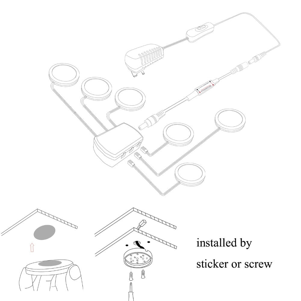 LED Under Cabinet Light Kitchen Puck Under Counter Lights Wireless RF Remote Dimmable Shelf Furniture Lighting 4 Lamps Warm